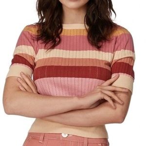 *SOLD* Princess Highway Retro Cotton Peach Striped Sweater Size AU 14 L